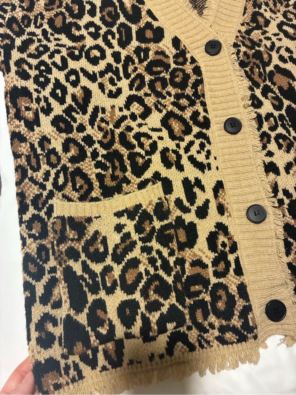 Leopard Print Button-Front Cardigan Sweater - Tan/Black size M/L - Picture 5 of 8